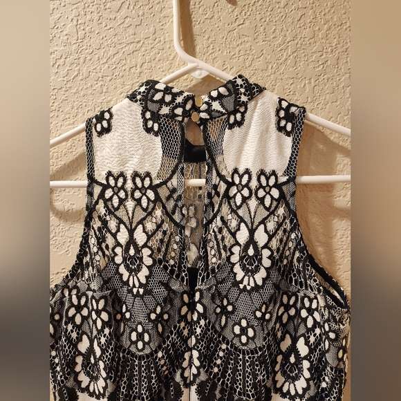 KENSIE Women's Black-White Sleeveless Halter Illusion Lace Embroidered Dress 4 - Picture 5 of 7